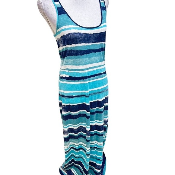 Life is good casual striped blues sleeveless slip on maxi dress size medium - Picture 2 of 9